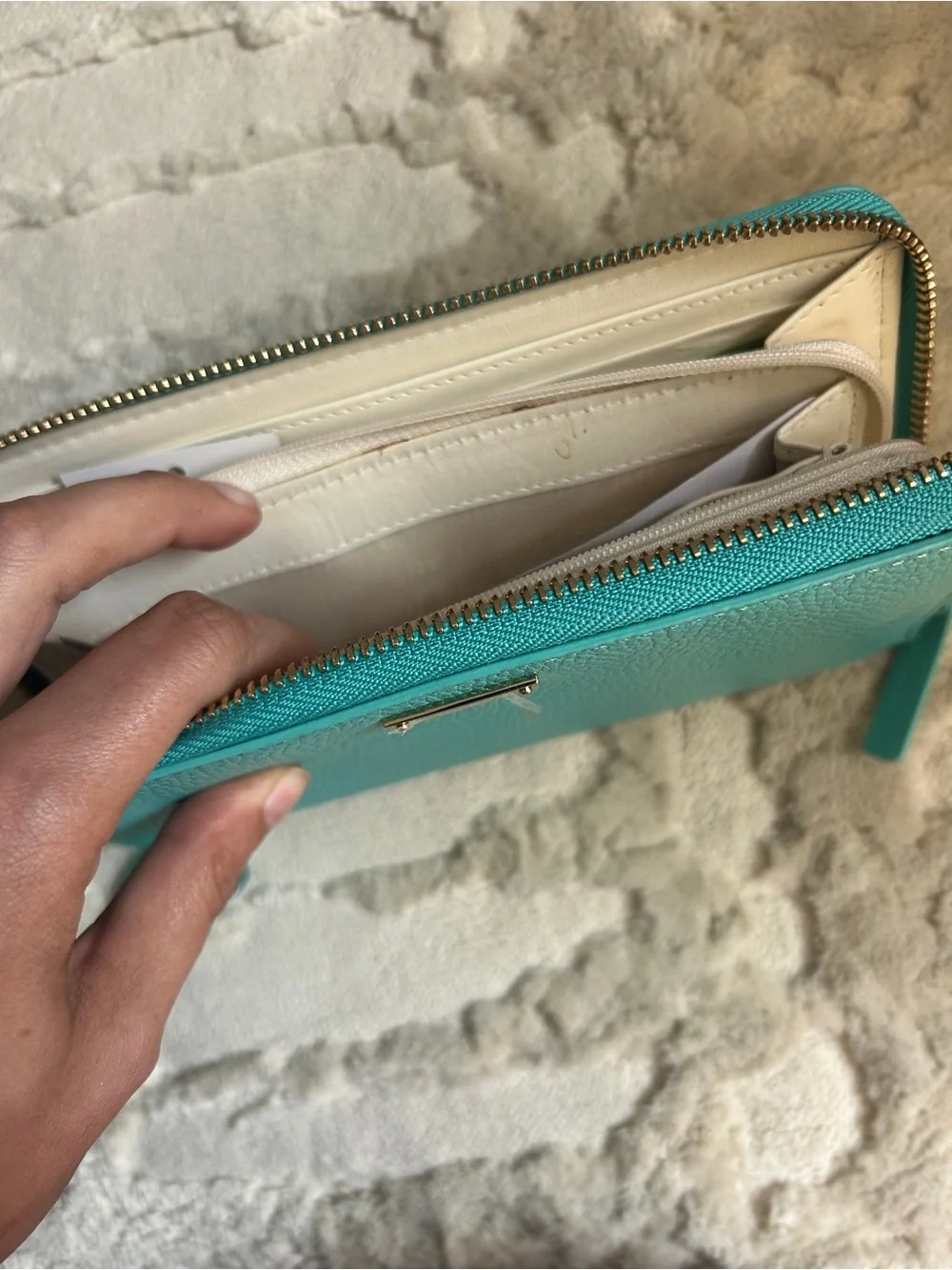Kate Spade Lacey Teal Zip Wallet Gold Cardholder and j. Crew Turquoise Earrings